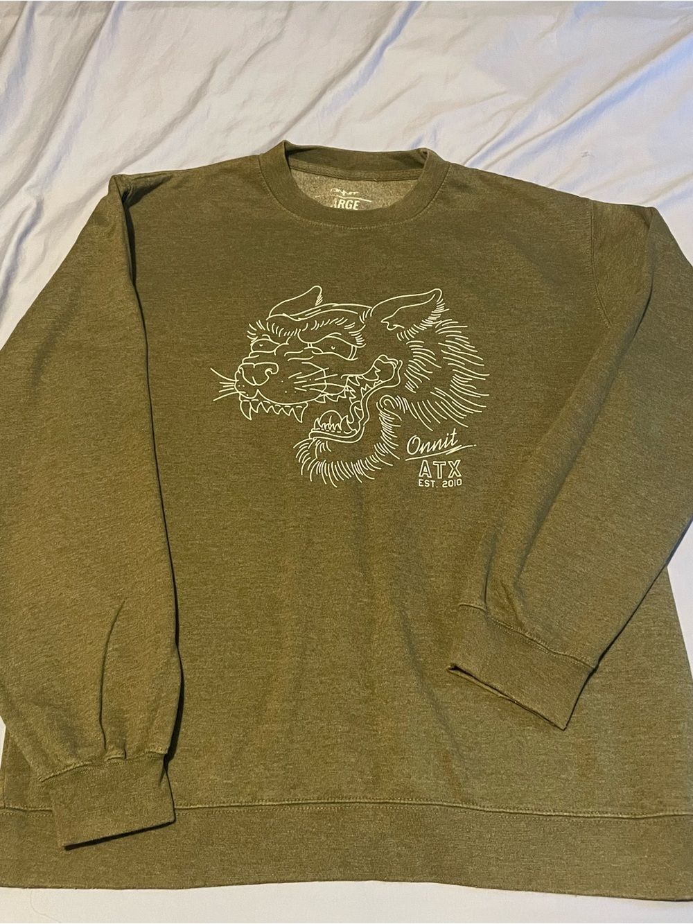 Olive Graphic Wolf Crewneck Sweatshirt - Men's